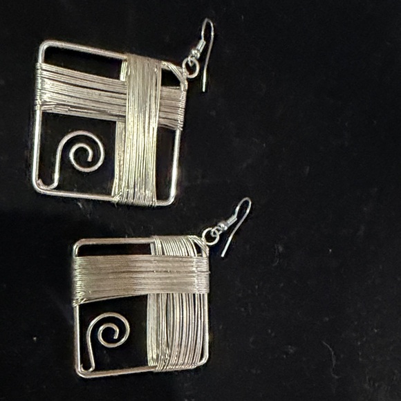Silver Geometric Earrings - Picture 2 of 2
